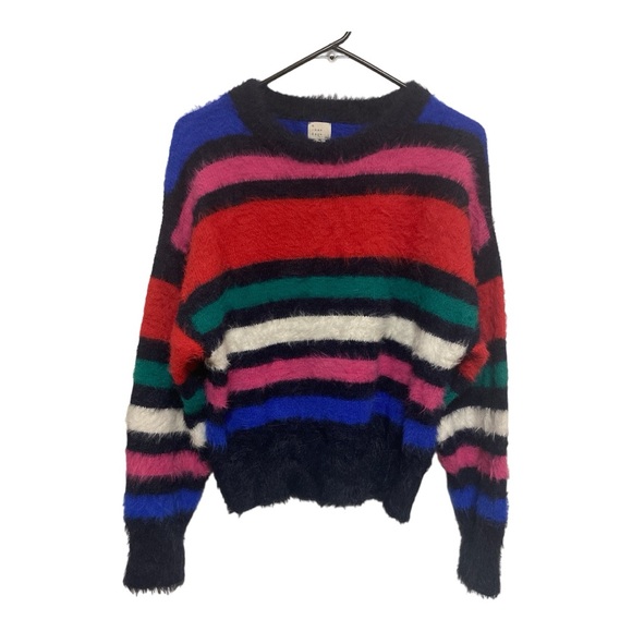 A New Day Women’s Crewneck Fuzzy Pullover Sweater Size M Striped Multicolor - Picture 2 of 8